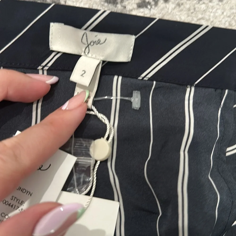 Joie navy blue and white stripped wrap around midi skirt